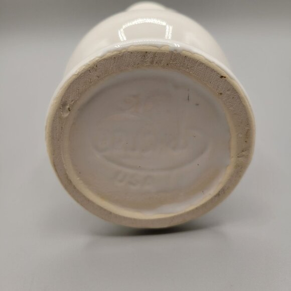 Old Brush Vase USA Pottery White Ceramic Flower Vase Tulip Edge 1940's 8" Tall - Picture 6 of 10